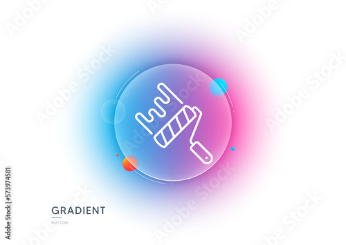 Paint roller line icon. Gradient blur button with glassmorphism. Wall roll brush sign. Painter tool symbol. Transparent glass design. Paint roller line icon. Vector © blankstock