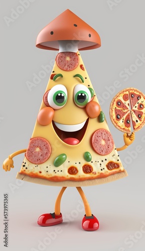 3D Cute Cartoon Pizza Character. AI generative. photo