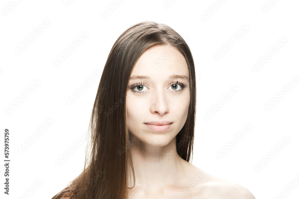 happy positive brunette girl studio portrait against white backgroung... happy positive brunette girl studio portrait against white backgroung...