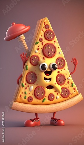 3D Cute Cartoon Pizza Character. AI generative. photo
