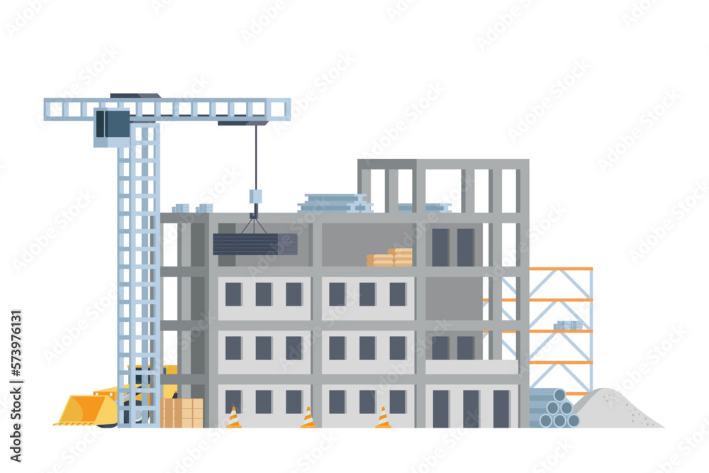 Vector elements low poly construction site buildings for city illustration