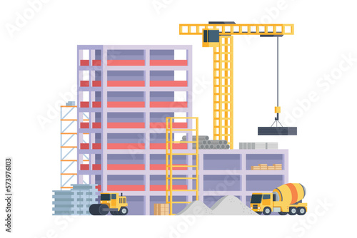 Vector elements low poly construction site buildings for city illustration