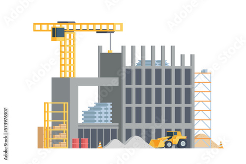 Vector elements low poly construction site buildings for city illustration