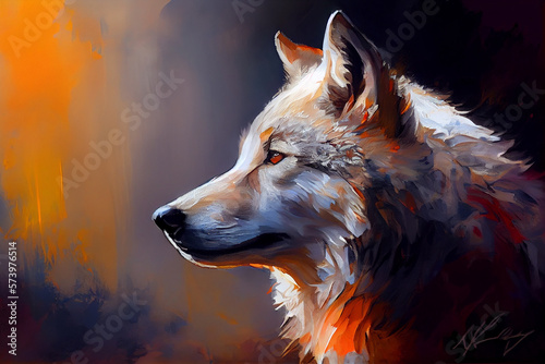 Palette knife painting of a wolf generative ai
