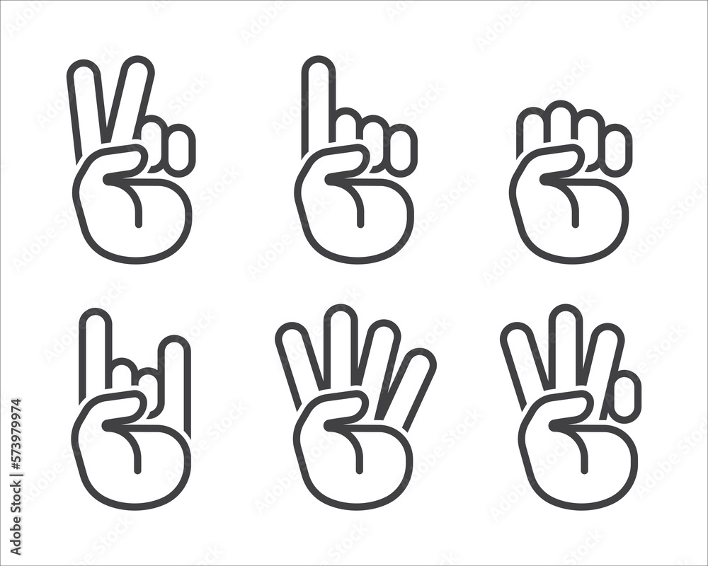 Fototapeta premium Hand gestures linear icon set. Hand geometric style icon. Hand sign language icon. Vector illustration