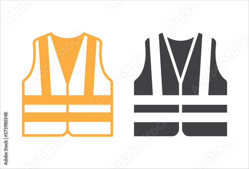 Safety vest icon. High visibility jacket symbol. Protective safety clothing with reflective stripes. Vector illustration