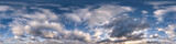 sunset sky with evening clouds as seamless hdri 360 panorama view with zenith in spherical equirectangular format for use in 3d graphics or game development as sky dome or edit drone shot