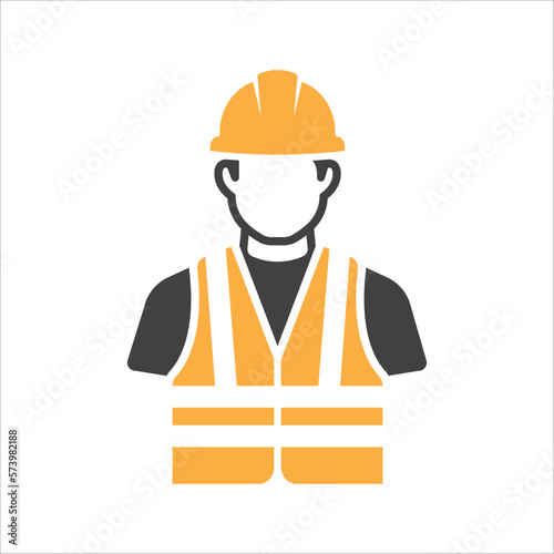 Construction Worker Icon vector. Safety icon Avatar With Hard helmet and safety vest. Builder man in a helmet icon. vector illustration