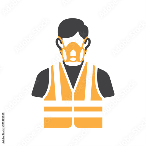 Construction Worker Icon vector. Safety icon Avatar With respirator mask and safety vest. Builder man icon. vector illustration