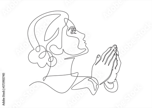 Woman Pressed Two Hands Together in Prayer Position . Action for Prayer, Gratitude, Greeting and Thankful Isolated on White Background
