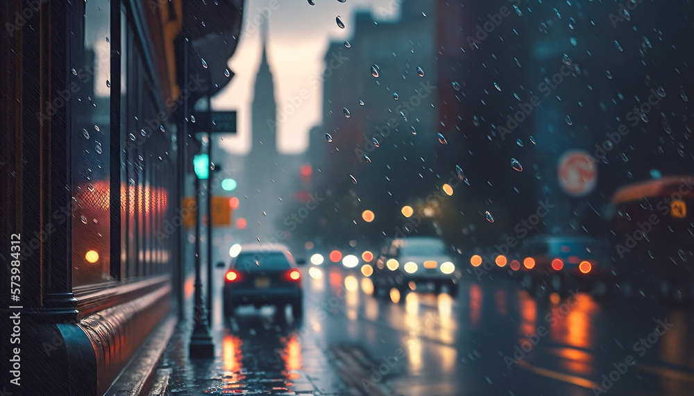 Rainy City Street Illustration - Generative AI