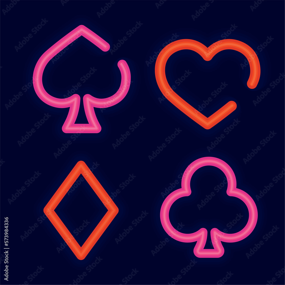 Group of colored blackjack card symbols Casino icons Neon style Vector Group of colored blackjack card symbols Casino icons Neon style Vector