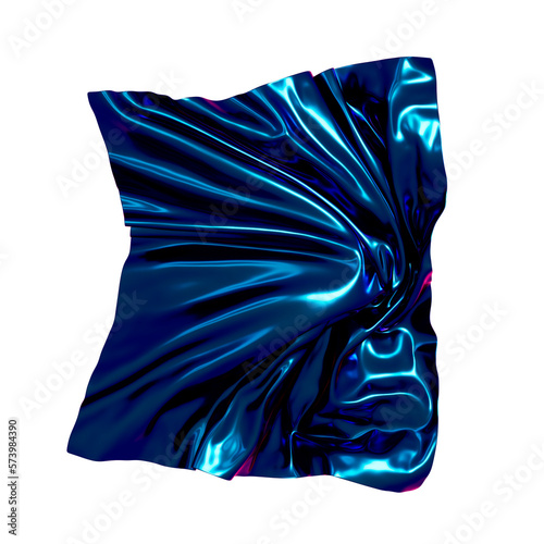 3d rendering clipart png object. Futuristic cloth fabric in neon metallic purple pink colors. Glossy geometric abstract shape. Cyber surreal element decoration. Fantasy world.