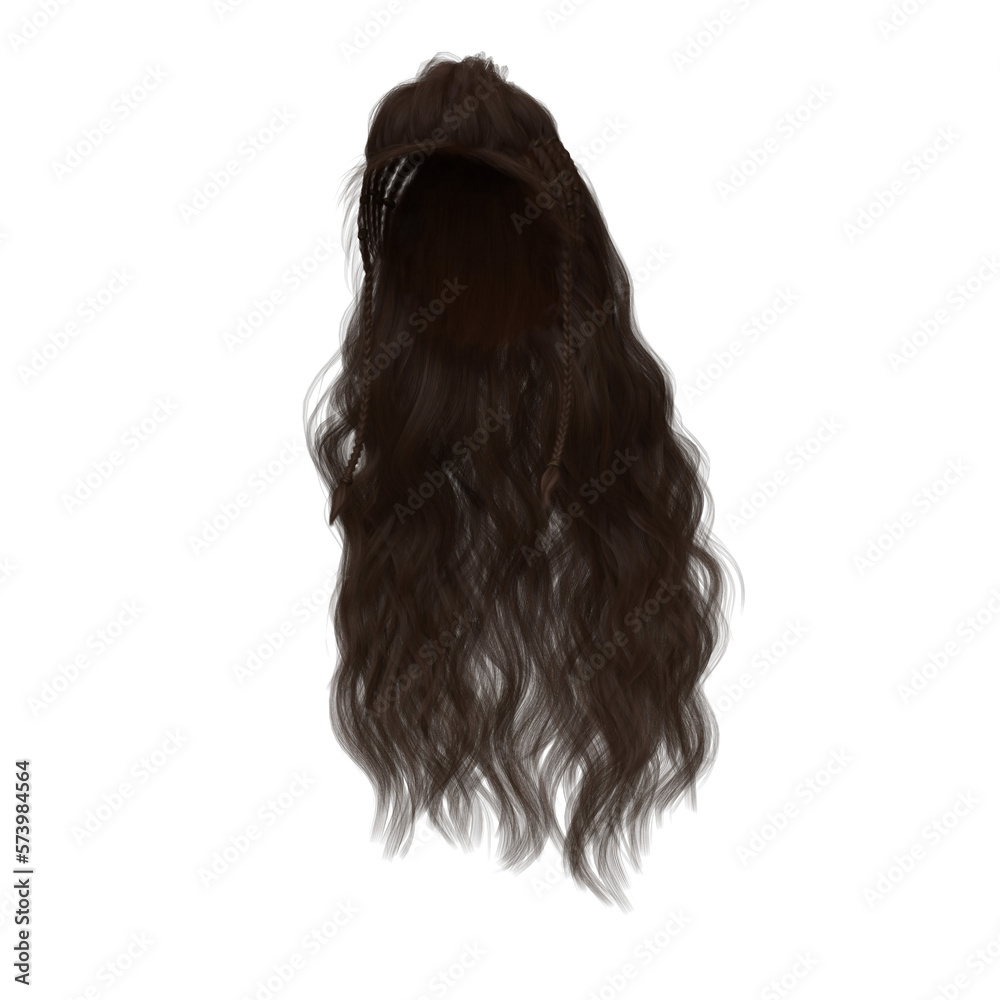 Naklejka premium Long hair high fantasy isolated 3d render brunette brown