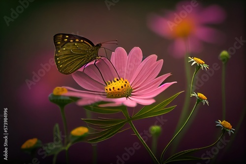 Beautiful Butterfly on Pink Flowers Background . Created with Generative AI Technology