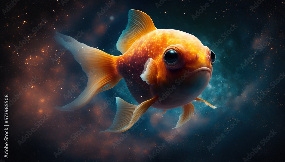 Goldfish in space. Beautiful 4K Wallpaper. Space Landscape Goldfish in space. Beautiful 4K Wallpaper. Space Landscape