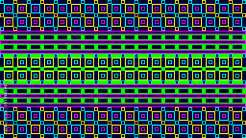 Vector illustration of yellow, sky blue, purple, green small squares with a combination of purple or pink colored rectangles and green rectangle boxes