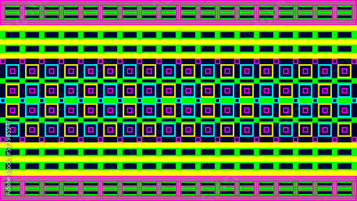 Vector illustration of yellow, sky blue, purple small squares with a combination of purple or pink colored rectangles and green rectangles with yellow colored rectangles