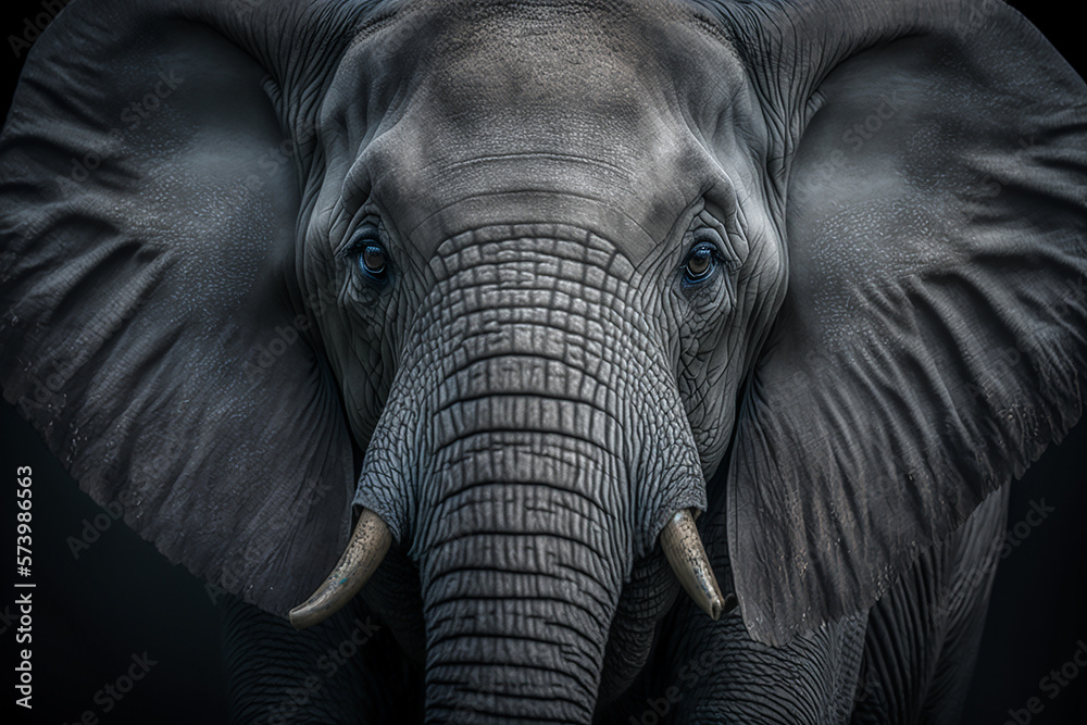 Portrait of an African elephant,  Created using generative AI tools. - obrazy, fototapety, plakaty 