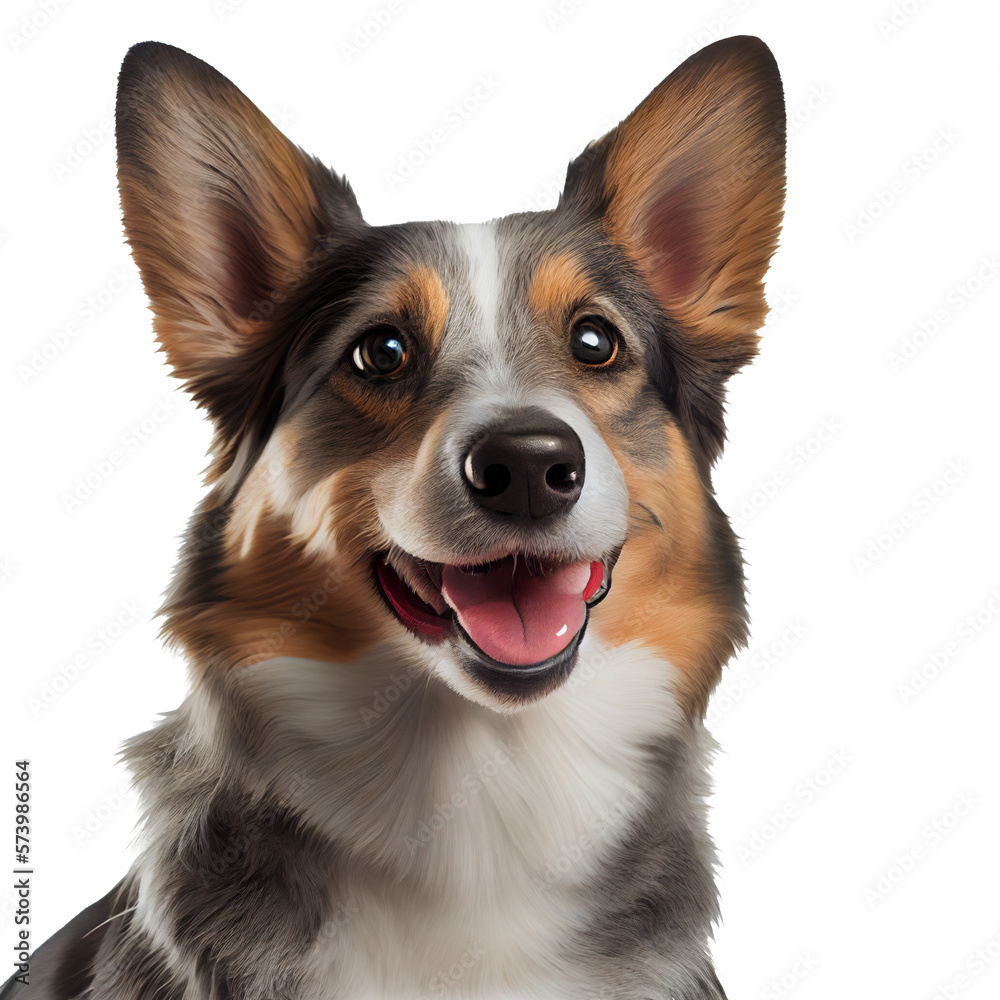Cute happy dog. White background. generative AI