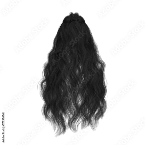 Фотография Long hair high fantasy isolated 3d render black hair dark