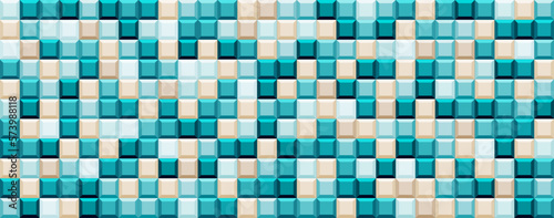 Geometric background with glass mosaic tiles. Square tiles with sandy beach colors. Vector background
