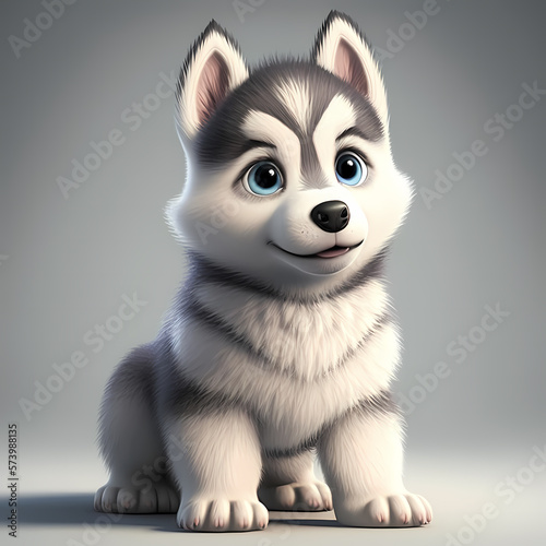 cute cartoon baby husky dog character, generative AI