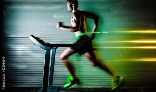  a man running on a treadmill in a gym room. generative ai