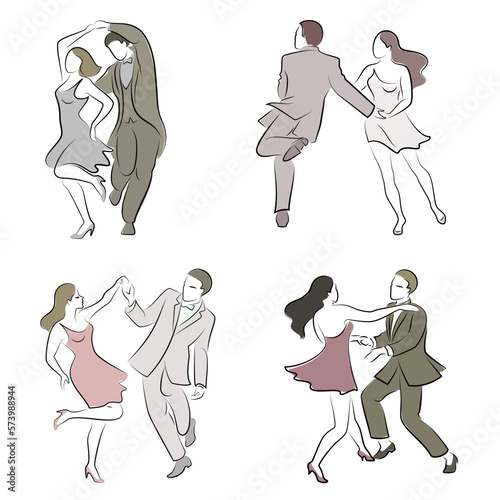 Collection. Beautiful young couple. The girl and the boy are dancing. creative art. Graphic image. Vector illustration set.