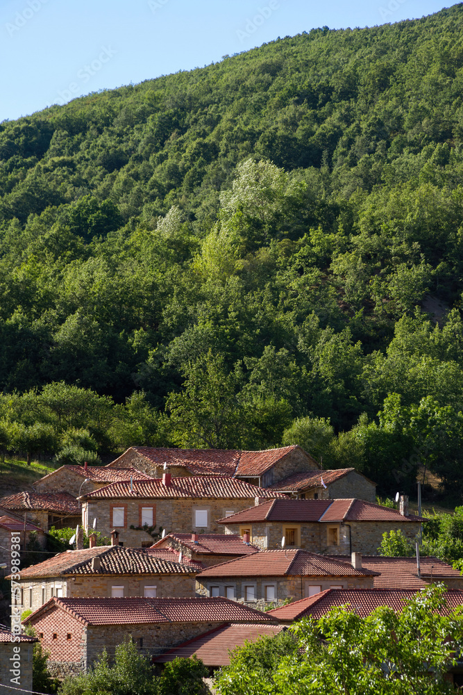 Rural village on the slope of a forest. Province of Leon, Spain Rural village on the slope of a forest. Province of Leon, Spain