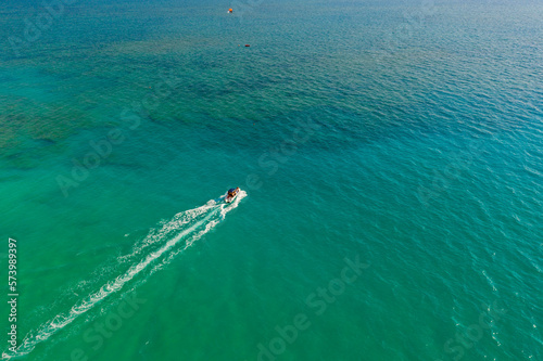 Drone photography of boats in ocean © M