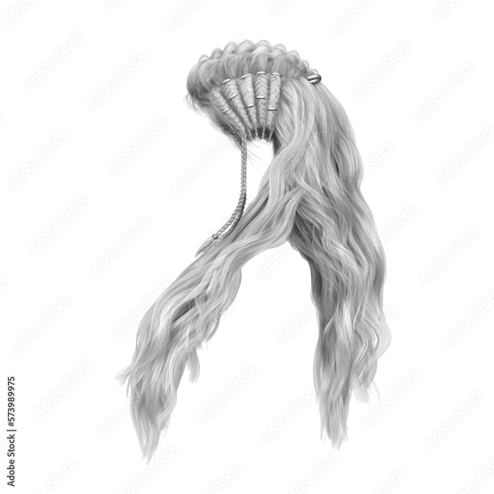 Long hair high fantasy isolated 3d render white hair platinum silver Long hair high fantasy isolated 3d render white hair platinum silver