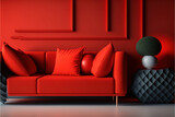 closeup of modern living room with sofa in red