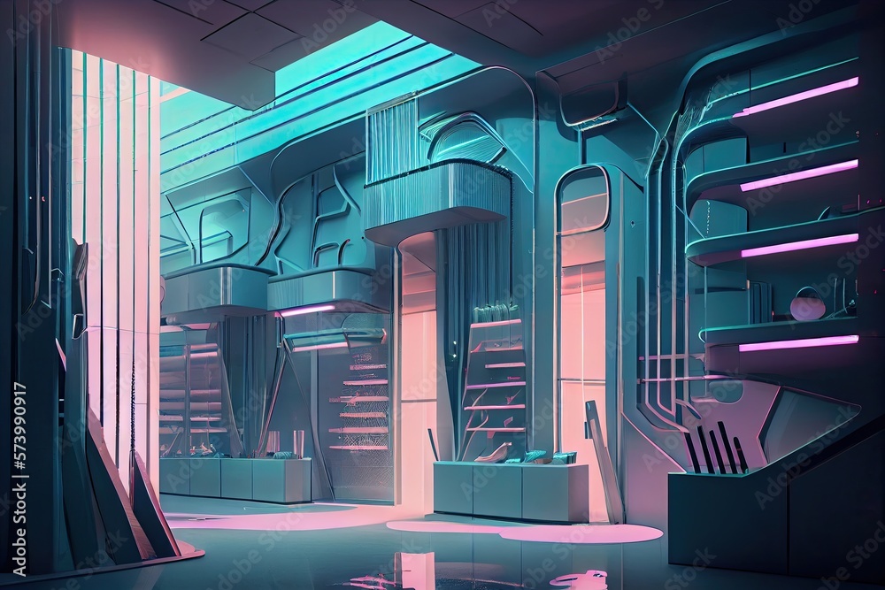 Fototapeta premium Futuristic department store. Shop of the future. Generative AI.