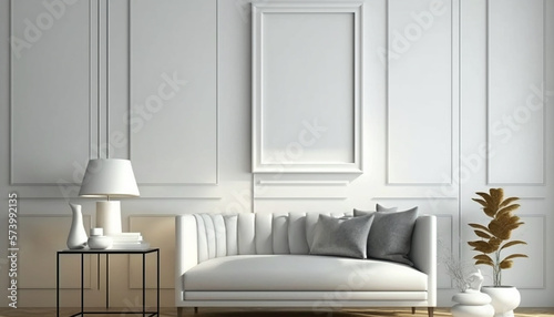 mockup poster frame in modern interior background, living room, Scandinavian style, Generative ai