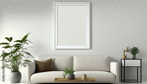 mockup poster frame in modern interior background  living room  Scandinavian style  Generative ai