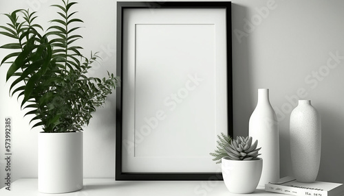 mockup poster frame in modern interior background  living room  Scandinavian style  Generative ai