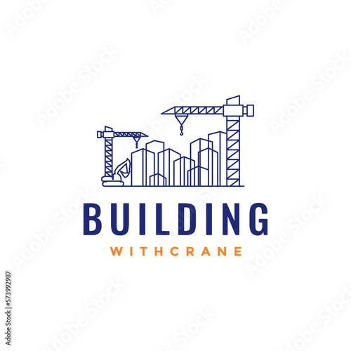 weight equipment crane construction building company industry skyscraper line logo design vector icon