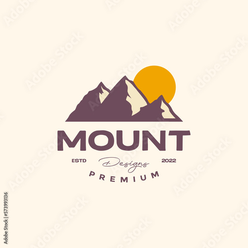 mountain high hill peak rock stones sunset vintage logo design vector icon