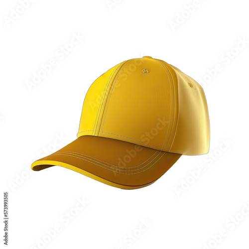 Baseball cap isolated, mockup template. Yellow baseball hat. Design template closeup in vector. Mock-up for branding and advertise isolated on transparent background.