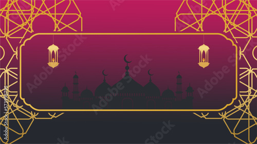 Ramadan Kareem greeting card with mosque and moon. Vector illustration
