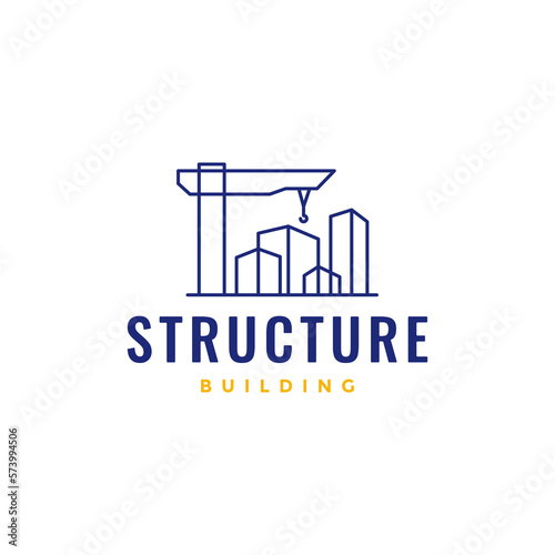 structure construction building factory company industry architect crane line minimal logo design vector icon illustration