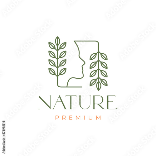 beauty care face feminine female nature herbal leaves line art minimalist logo design vector