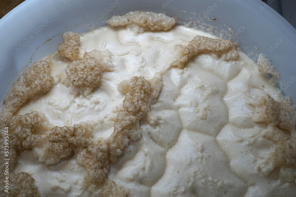 Beer yeast foam in fermenter - alcohol fermentation process Beer yeast foam in fermenter - alcohol fermentation process