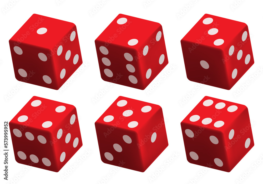 Set of red game dice. Vector 3d illustration isolated on white background.
Set of red game dice. Vector 3d illustration isolated on white background.