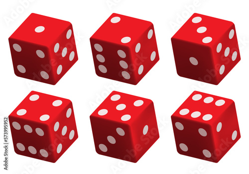 Set of red game dice. Vector 3d illustration isolated on white background.	
