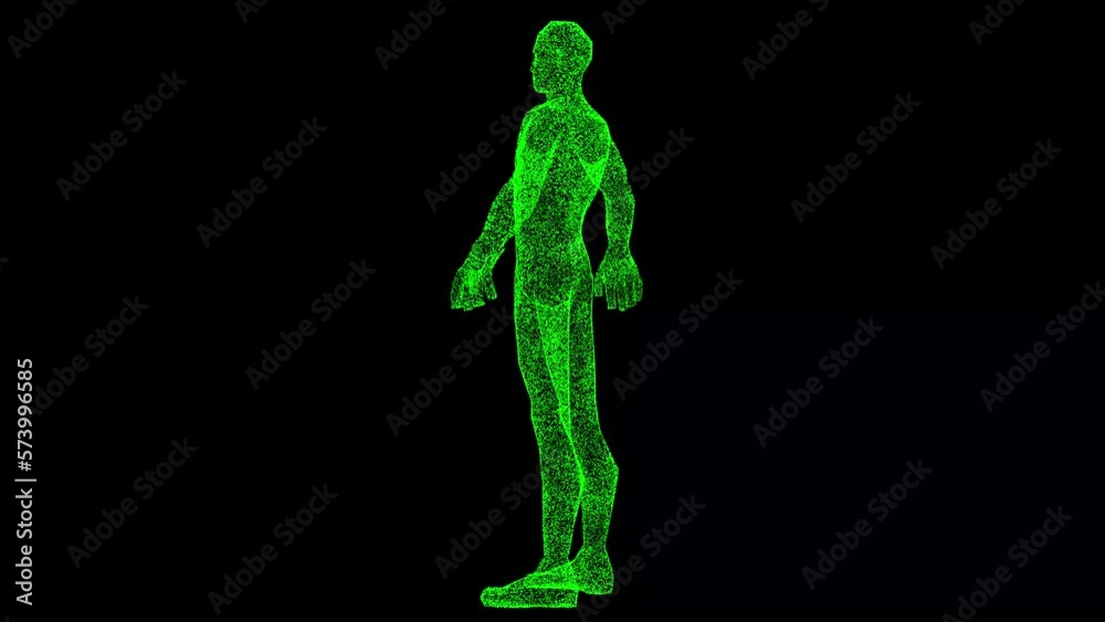 3D Frankenstein rotates on black bg. Object dissolved green flickering particles 60 FPS. Business advertising backdrop. Science concept. For title, text, presentation. 3D animation. 3D Frankenstein rotates on black bg. Object dissolved green flickering particles 60 FPS. Business advertising backdrop. Science concept. For title, text, presentation. 3D animation.