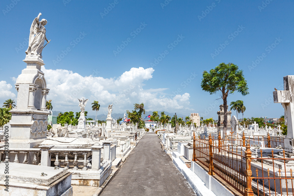 Fototapeta premium Rich decorated graves at the Santa Ifigenia Cemetery in Santiago de Cuba, Cuba, Caribbean
