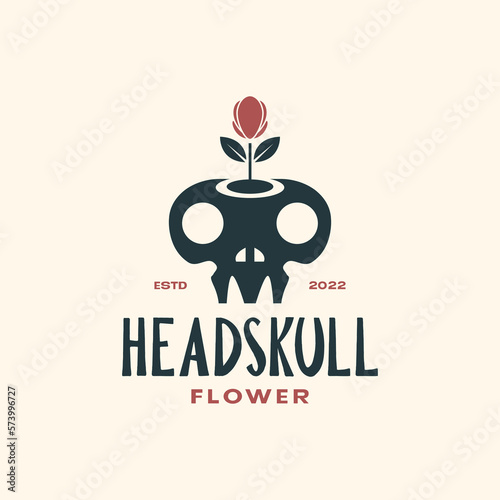 brainpan skull cranium vase pots flowers plant gardening vintage logo design vector