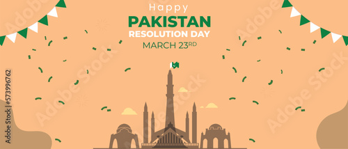 Pakistan Day horizontal banner illustration. Minar e Pakistan Anniversary celebration